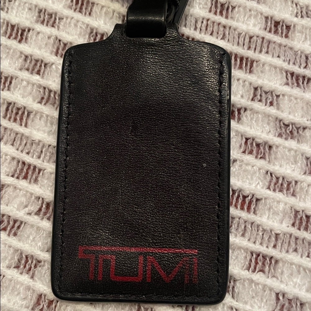 Tumi Black Leather Luggage Tag with Red Logo Accent - Picture 4 of 10